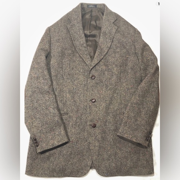 john blair Other - John Blair Mens Size 44 Speckled Brown Wool 3 Leather Button Blazer Suit Jacket